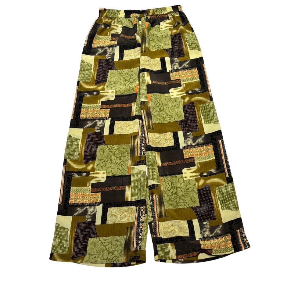 Vintage 80s Chloe Patchwork Plisse Pants Women Wide Leg Stretch
